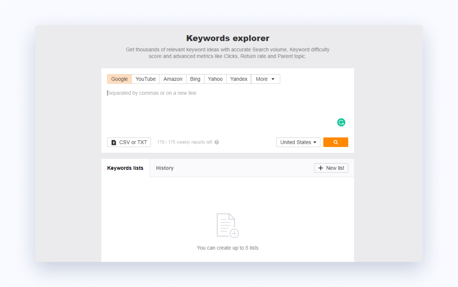 Tool for keyword research from ahrefs