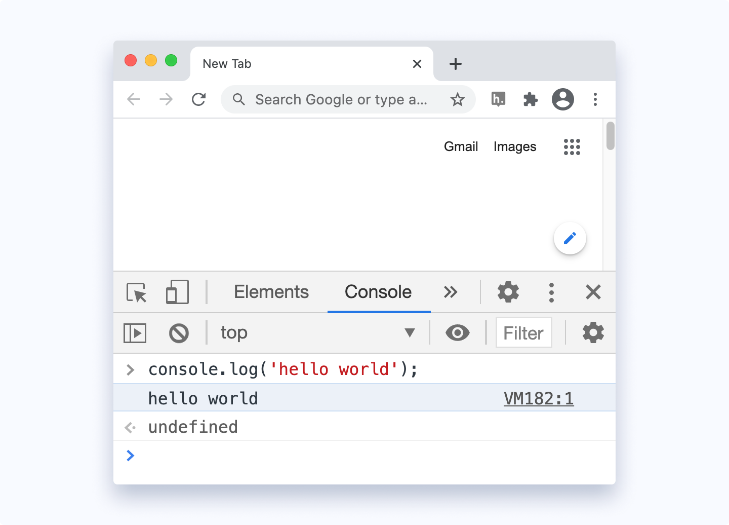 Console tab in Browser