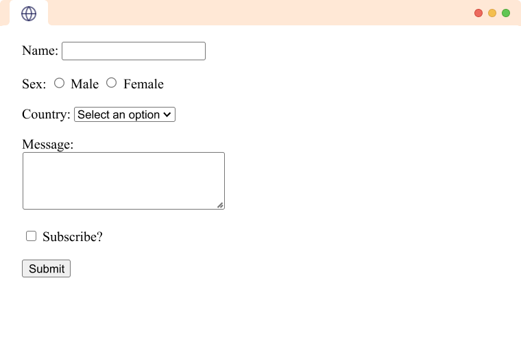 HTML form with multiple types of form elements