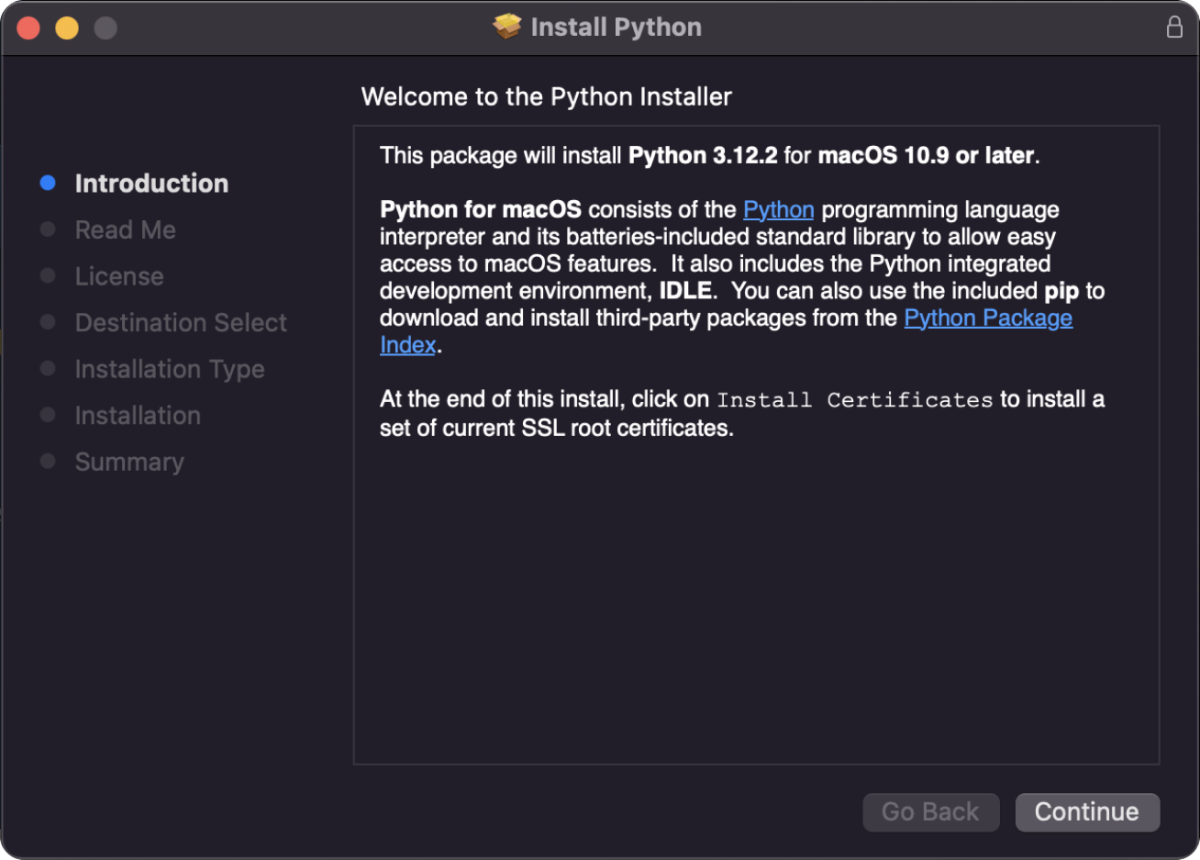 Python Run Installer for Mac